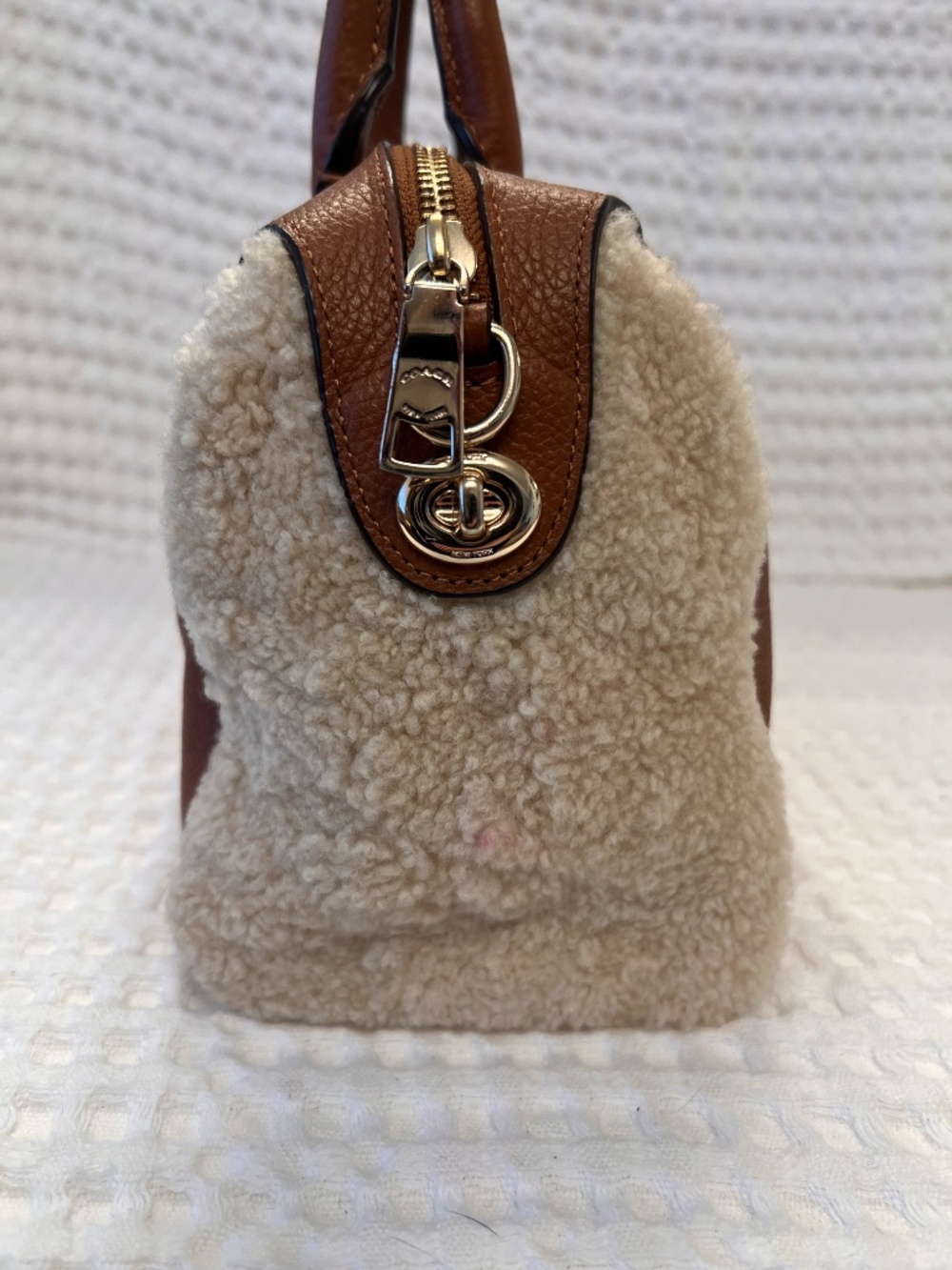 Coach Mini Bennett Satchel Brown Leather Cream Shearling Panels Hang Tag EUC - Picture 5 of 13